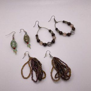 Lot Of 3 Costume Jewelry Dangle Drop Costume Earrings Pierced Mix Beaded / Bead